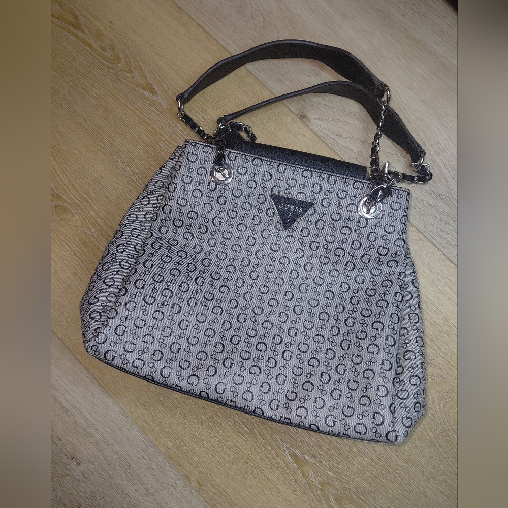 GUESS Monogram Black and Gray Shoulder Bag